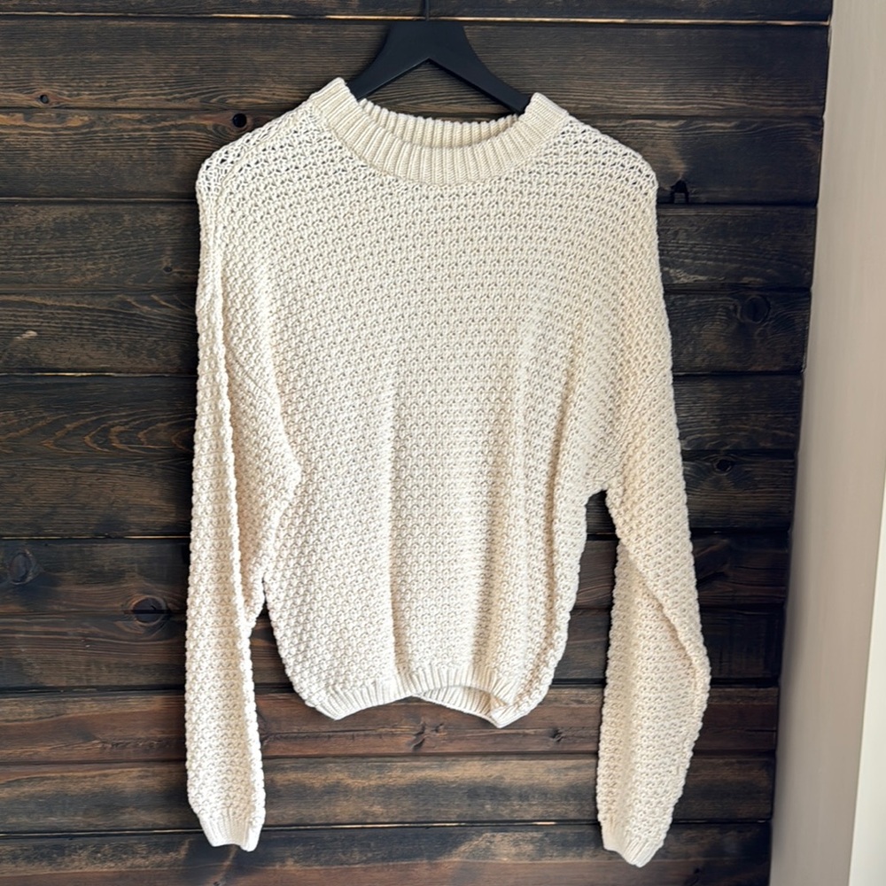 Cream Chunky Knit Crew Neck Sweater